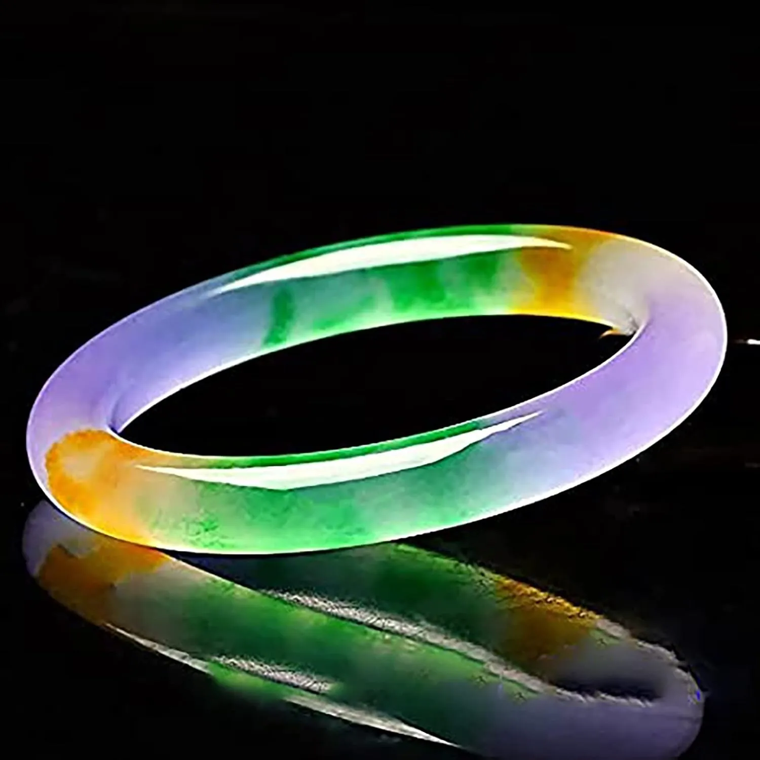 YASHUNJIA-Natural Tricolor Colorful Jade Bangle Bracelet, Round bar Jade Bangle Jewellery Accessories,with Jewelry Box