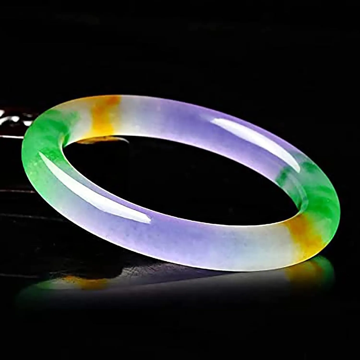 YASHUNJIA-Natural Tricolor Colorful Jade Bangle Bracelet, Round bar Jade Bangle Jewellery Accessories,with Jewelry Box