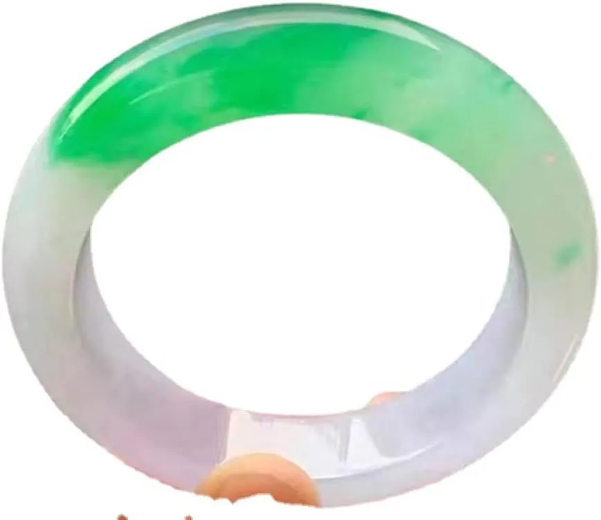 YASHUNJIA- White and Half Green Floating Flower Jade Bangle Bracelet, Ladies, for Family Or Friend, with Jewelry Box (64mm)