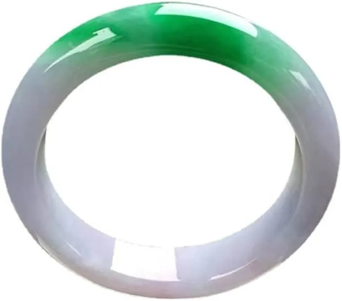 YASHUNJIA- White and Half Green Floating Flower Jade Bangle Bracelet, Ladies, for Family Or Friend, with Jewelry Box (64mm)
