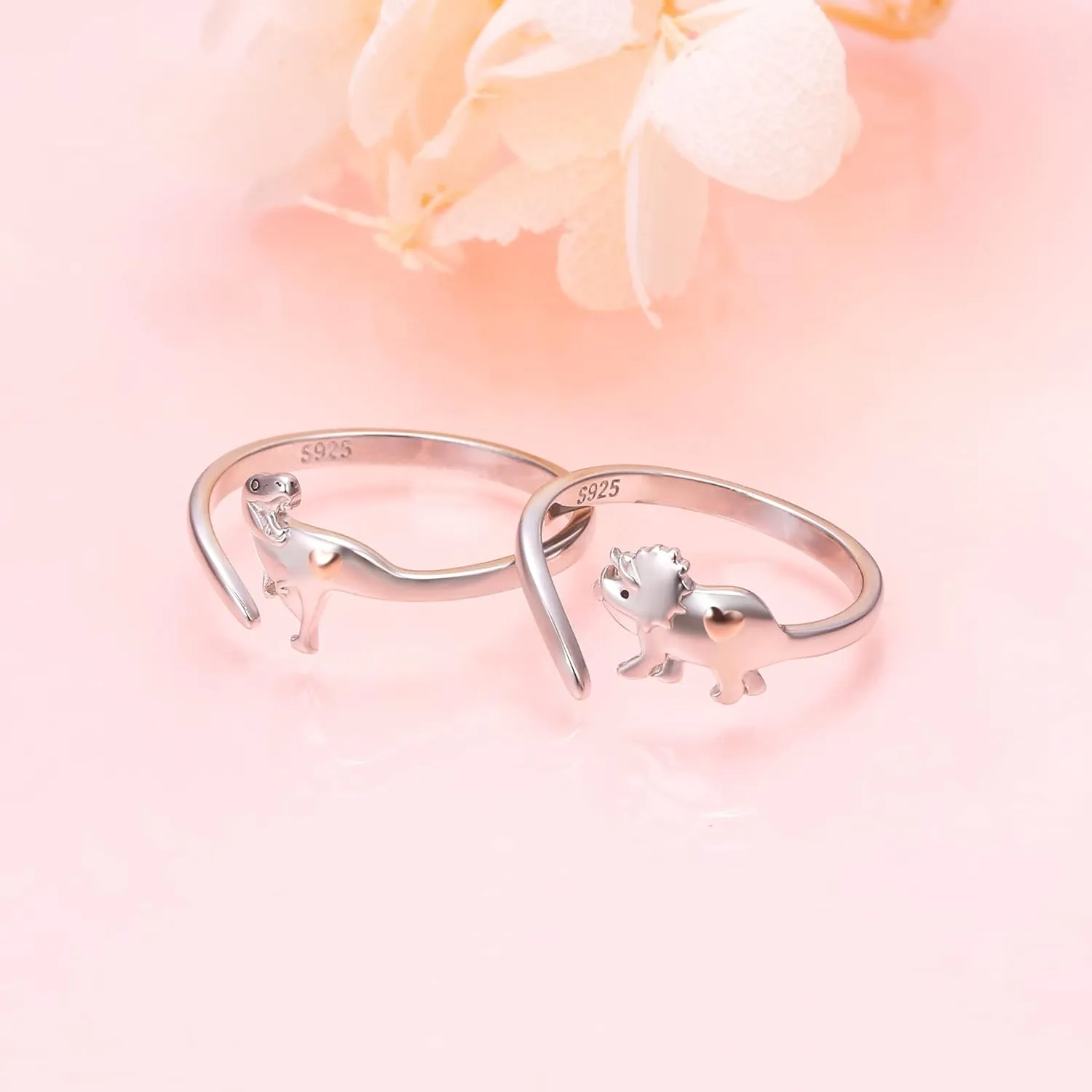 Yearace Sterling Silver Couples Rings - Matching Heart Promise Rings for Him & Her