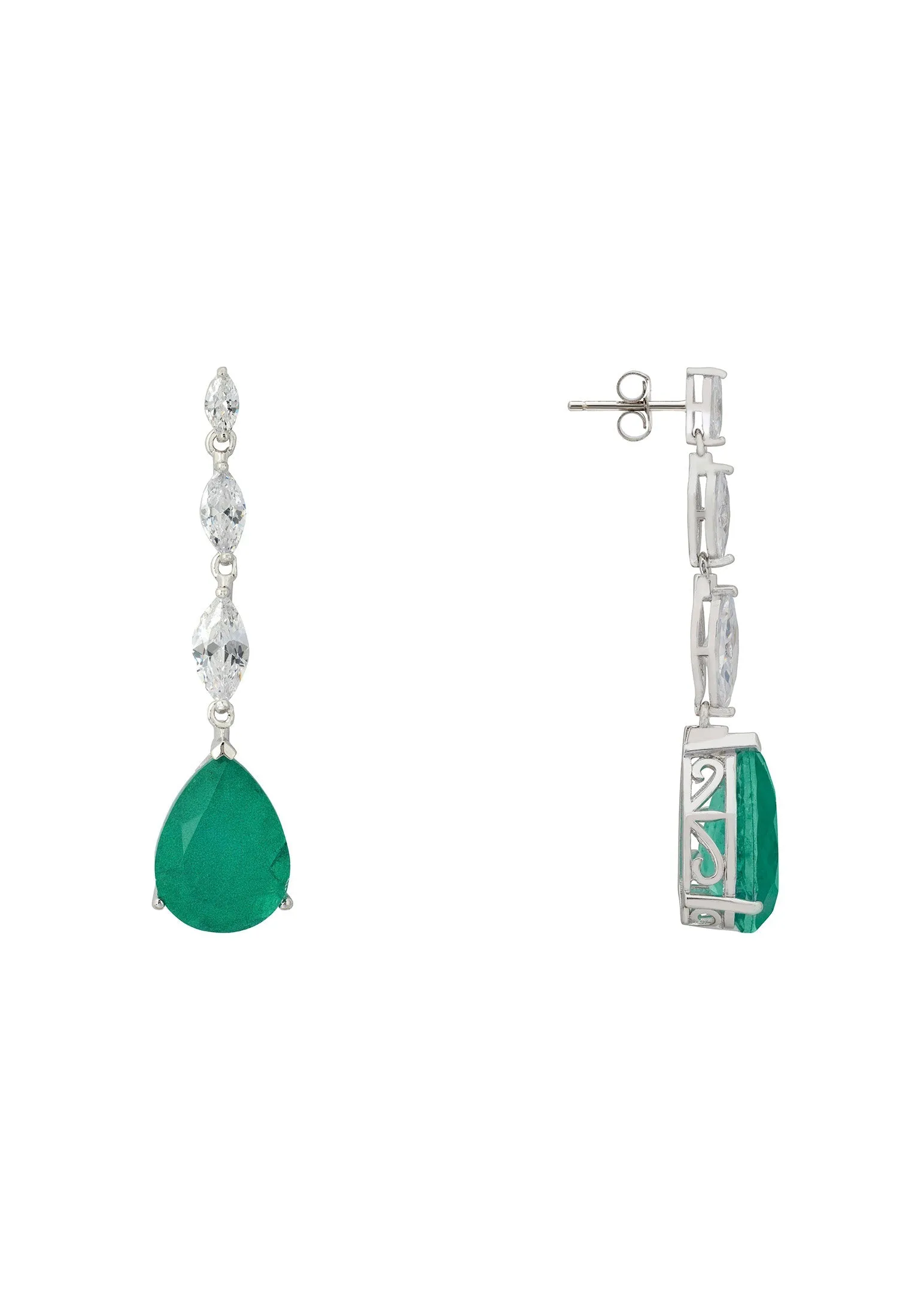Zara Teardrop Colombian Emerald Gemstone Earrings in Silver