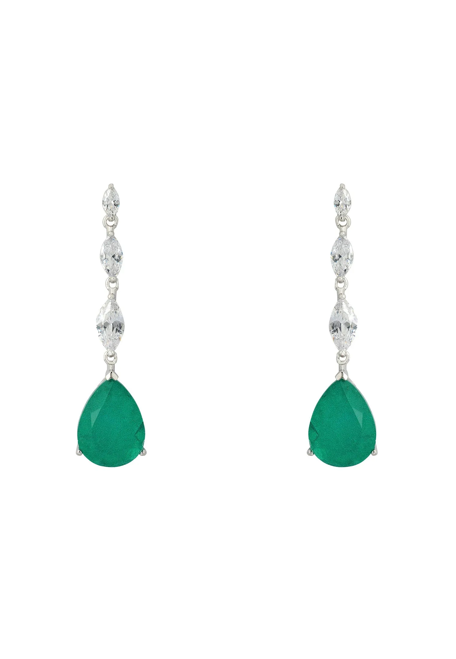 Zara Teardrop Colombian Emerald Gemstone Earrings in Silver