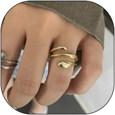 ZMANYIJEW Vintage Adjustable Ring Silver Love Ring Wrapping Ring Gold Wide Face Ring Thumb Ring Opening Adjustable Middle Finger Ring for Women
